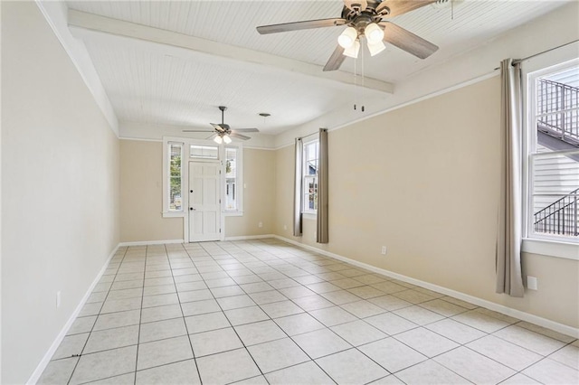 53941 Angela St, Arabi, LA 70032 - unfurnished room with a ceiling fan, plenty of natural light, beam ceiling, and light tile patterned floors