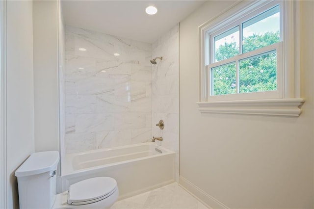 2232 N Starrett Rd, Metairie, LA 70003 - bathroom with shower / washtub combination, recessed lighting, and marble look tile flooring