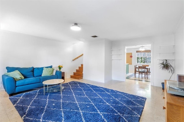 4370 Lasalle St -, Unit New Orleans, LA 70115 - living area with stairway, tile patterned floors, and ceiling fan