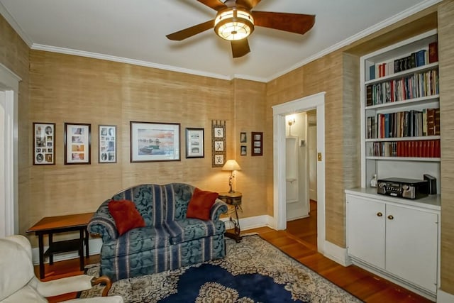 2410 Adams St, New Orleans, LA 70125 - sitting room with ceiling fan, wood finished floors, and crown molding