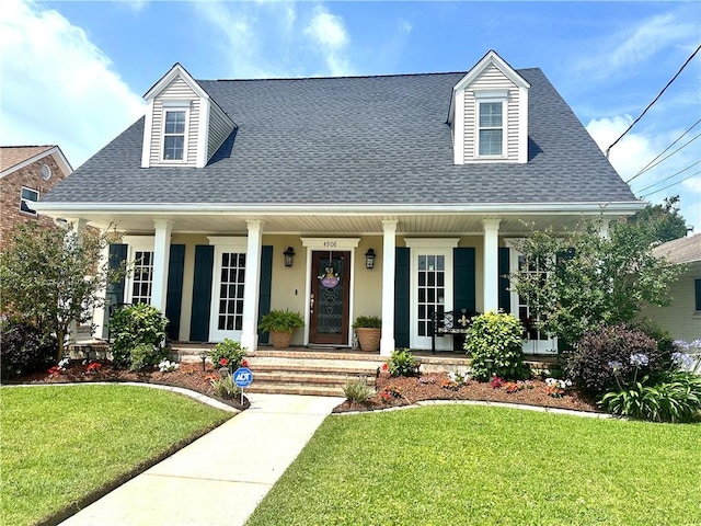 4908 David Dr, Kenner, LA 70065 - cape cod-style house featuring a porch, a shingled roof, and a front lawn