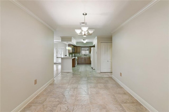 4520 Fairfield St, Metairie, LA 70006 - unfurnished dining area featuring a chandelier and ornamental molding