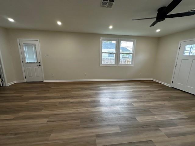 1018 Marian Ave, Metairie, LA 70001 - entrance foyer with ceiling fan, wood finished floors, and recessed lighting