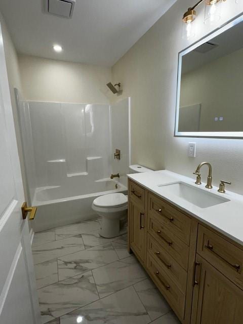 1018 Marian Ave, Metairie, LA 70001 - bathroom featuring vanity, marble finish flooring, shower / bath combination, and recessed lighting