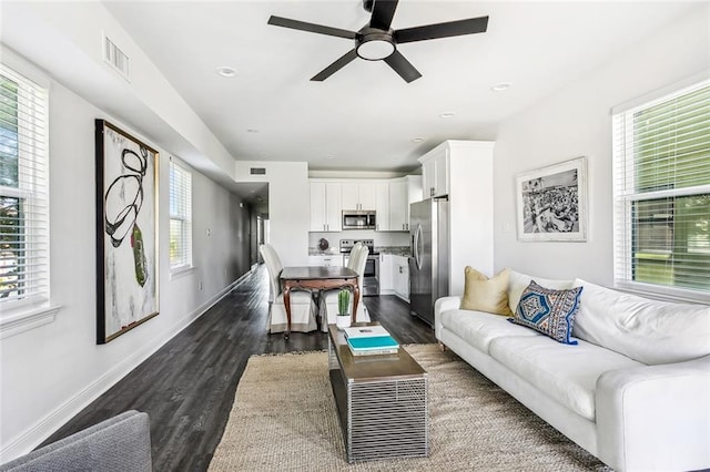 301113 Wall Blvd, New Orleans, LA 70114 - living room with dark wood-style floors, ceiling fan, and recessed lighting
