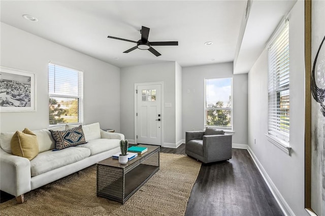 301113 Wall Blvd, New Orleans, LA 70114 - living room with dark wood-type flooring, healthy amount of natural light, a ceiling fan, and recessed lighting