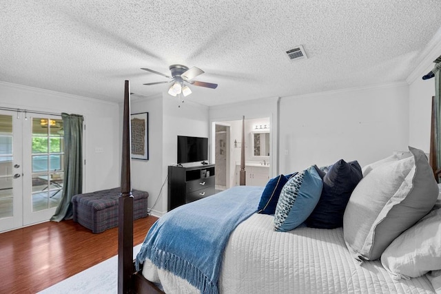 708 W Colorado Ave, Hammond, LA 70401 - bedroom with wood finished floors, access to outside, crown molding, french doors, and a ceiling fan