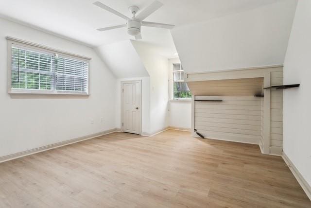 107 Quail St, Slidell, LA 70460 - unfurnished living room with ceiling fan, vaulted ceiling, and wood finished floors