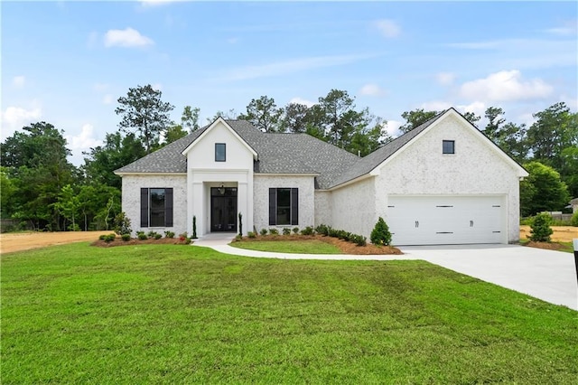 1337 Avenue Lacroix Ave, Lacroix, Covington, LA 70433 - modern farmhouse with driveway, a front yard, a garage, a shingled roof, and stucco siding