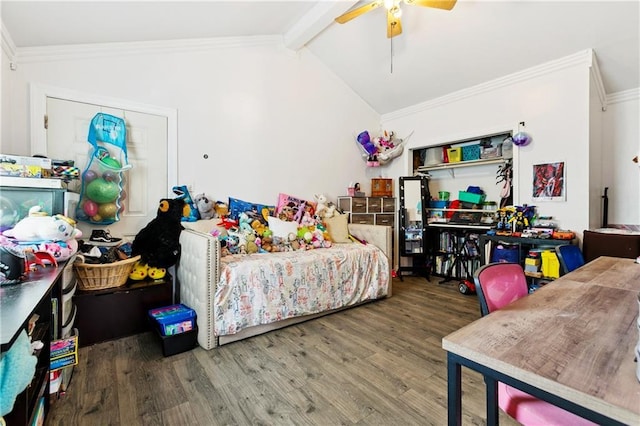 4110 Hollygrove St, New Orleans, LA 70118 - bedroom featuring wood finished floors, ornamental molding, and a ceiling fan