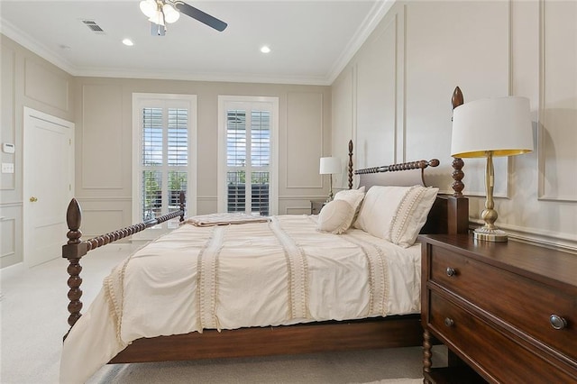 1193 Delta Ln, Covington, LA 70433 - bedroom with a decorative wall, ornamental molding, and a ceiling fan