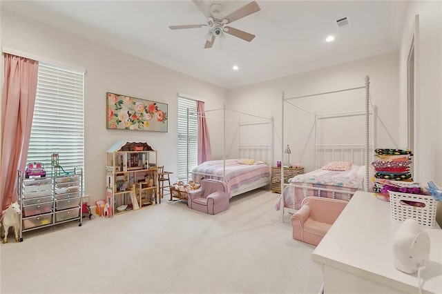 1193 Delta Ln, Covington, LA 70433 - carpeted bedroom with a ceiling fan and recessed lighting