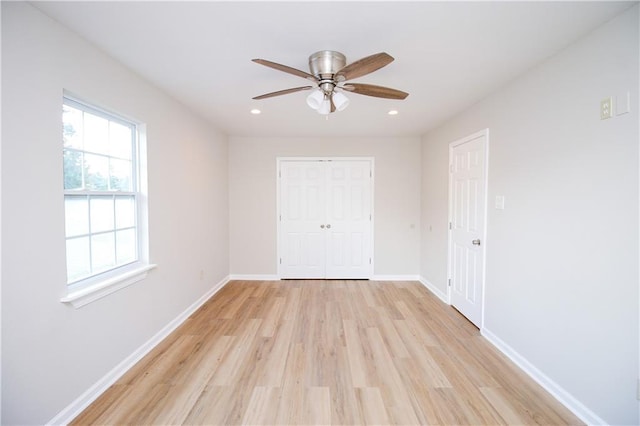 1304 Madewood Rd, La Place, LA 70068 - unfurnished bedroom with light wood-type flooring, recessed lighting, a ceiling fan, and a closet