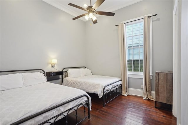 1529 St Philip St, New Orleans, LA 70116 - bedroom with hardwood / wood-style flooring, multiple windows, ornamental molding, and a ceiling fan