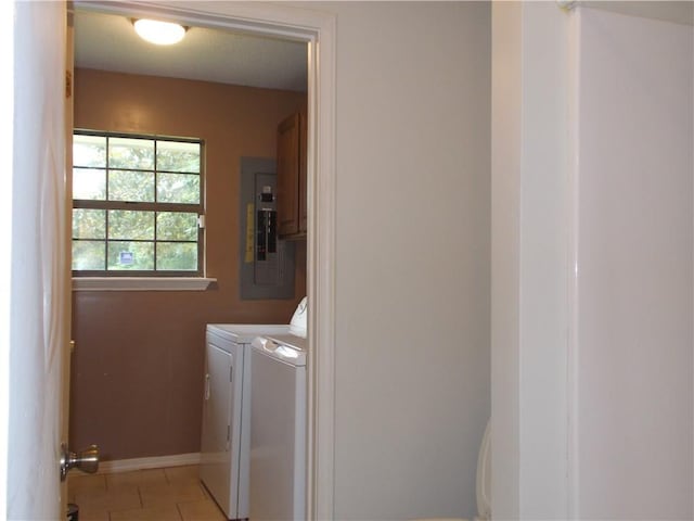 2112 Hamilton St, Franklinton, LA 70438 - washroom featuring electric panel, washing machine and clothes dryer, and light tile patterned floors