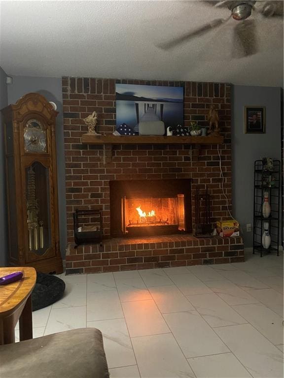 3109 Bayou View Pl, Slidell, LA 70458 - living room featuring a fireplace and ceiling fan