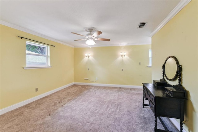 333 Bertolino Dr, Kenner, LA 70065 - interior space with a ceiling fan, carpet floors, and crown molding