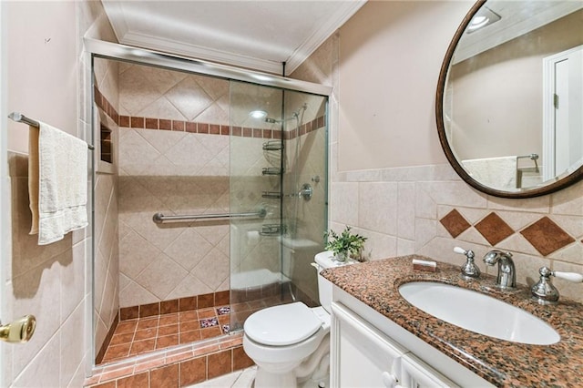 333 Bertolino Dr, Kenner, LA 70065 - bathroom featuring crown molding, vanity, and a shower stall