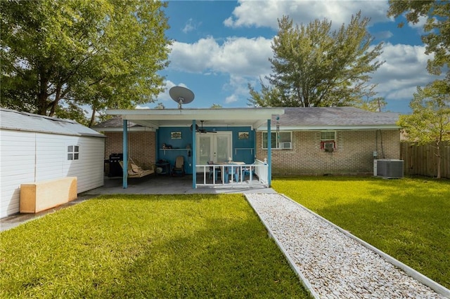 370 Cumberland Dr, Slidell, LA 70458 - rear view of property with french doors, a patio, brick siding, and ceiling fan