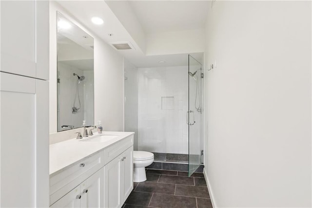 2100 Saint Thomas St Unit 202, New Orleans, LA 70130 - bathroom with vanity, a shower stall, tile patterned flooring, and recessed lighting