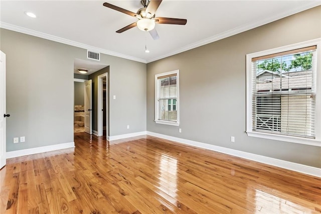 4953 Music St, New Orleans, LA 70122 - empty room featuring light wood-type flooring, crown molding, ceiling fan, and recessed lighting