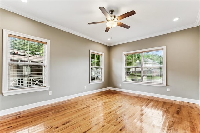 4953 Music St, New Orleans, LA 70122 - empty room featuring crown molding, wood finished floors, ceiling fan, and recessed lighting