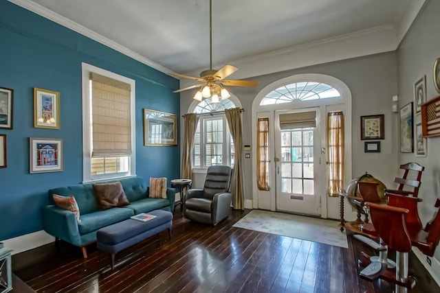 1025 General Pershing St, New Orleans, LA 70115 - sitting room with wood-type flooring, ceiling fan, and ornamental molding