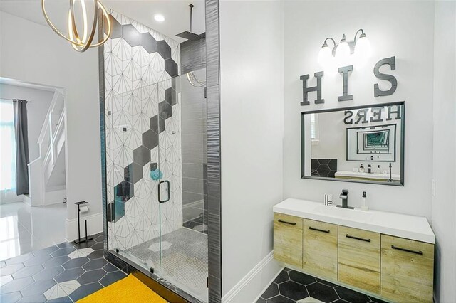 251 Oakmont Dr, New Orleans, LA 70128 - full bath with a stall shower, tile patterned floors, and vanity