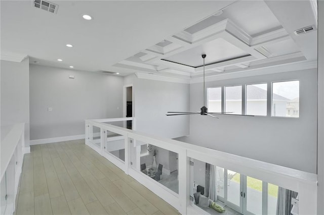 251 Oakmont Dr, New Orleans, LA 70128 - hall with ornamental molding, recessed lighting, wood finished floors, and beam ceiling
