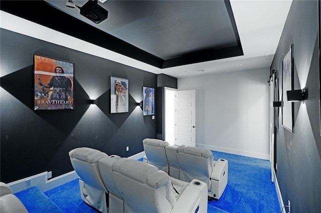 251 Oakmont Dr, New Orleans, LA 70128 - cinema featuring a tray ceiling and carpet floors