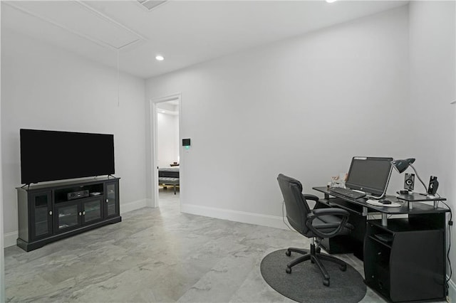 251 Oakmont Dr, New Orleans, LA 70128 - office with attic access, recessed lighting, and marble finish floors
