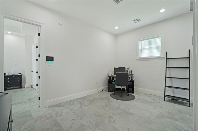 251 Oakmont Dr, New Orleans, LA 70128 - unfurnished office featuring marble look tile flooring and recessed lighting