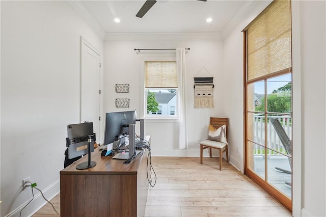 845 Pontalba St, New Orleans, LA 70124 - office space featuring plenty of natural light, crown molding, ceiling fan, and light wood-style flooring