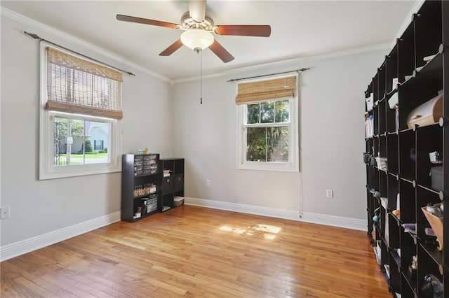 528 Carrollton Ave, Metairie, LA 70005 - bedroom with light wood-style flooring, multiple windows, crown molding, and ceiling fan