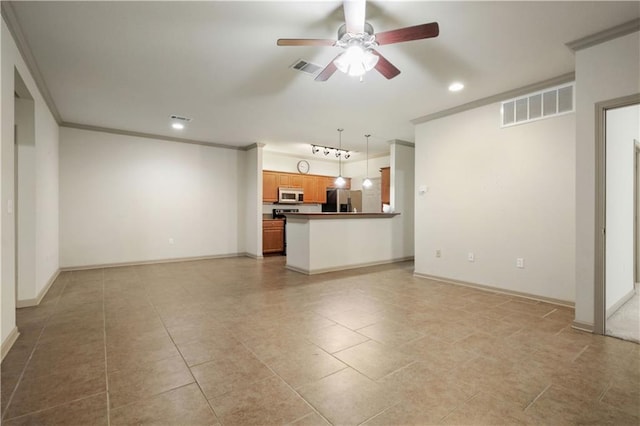 350 Emerald Forest Blvd Unit 21103, Covington, LA 70433 - unfurnished living room featuring ceiling fan, crown molding, recessed lighting, and light tile patterned floors