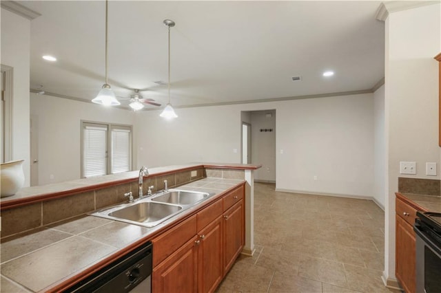 350 Emerald Forest Blvd Unit 21103, Covington, LA 70433 - kitchen with tile counters, brown cabinetry, recessed lighting, dishwasher, and decorative light fixtures