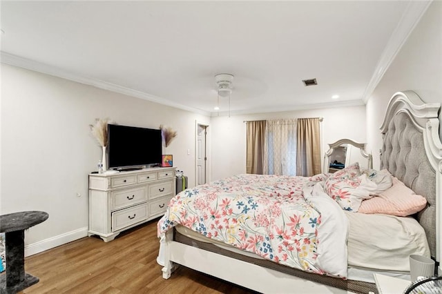 127 Herwig Bluff Rd, Slidell, LA 70461 - bedroom featuring wood finished floors, recessed lighting, ornamental molding, and ceiling fan