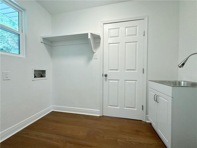 105 Kempsey Ct, Slidell, LA 70458 - laundry room featuring cabinet space, dark wood-type flooring, and washer hookup