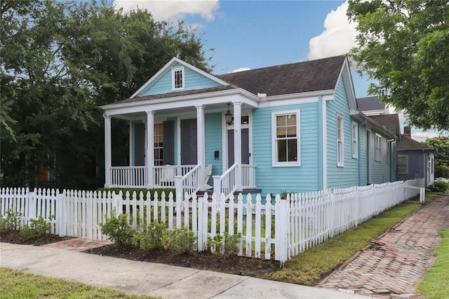 901 Henry Clay Ave, New Orleans, LA 70118 - view of front facade with covered porch, a fenced front yard, and a shingled roof