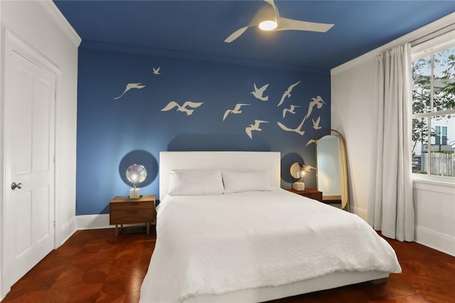 901 Henry Clay Ave, New Orleans, LA 70118 - bedroom featuring crown molding and a ceiling fan