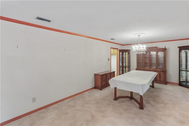 2820 Metairie Ct, Metairie, LA 70002 - rec room featuring light carpet, crown molding, and a chandelier