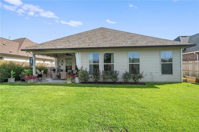 502 Terrace Lake Dr, Covington, LA 70435 - rear view of property with a patio area, ceiling fan, roof with shingles, and outdoor lounge area