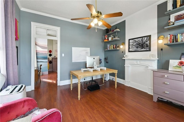 2018 Adams St, New Orleans, LA 70118 - office featuring dark wood-type flooring, ceiling fan, and crown molding