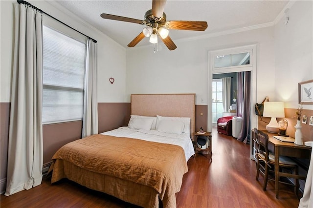 2018 Adams St, New Orleans, LA 70118 - bedroom with wood finished floors, ornamental molding, and a ceiling fan