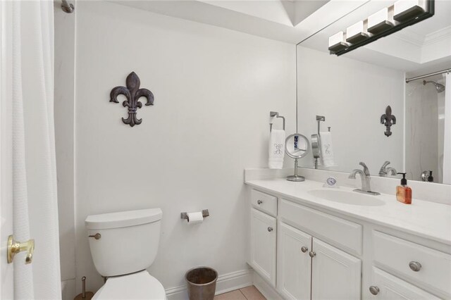 2521 Metairie Lawn Dr Unit 214, Metairie, LA 70002 - bathroom with vanity, a shower with shower curtain, ornamental molding, and tile patterned floors