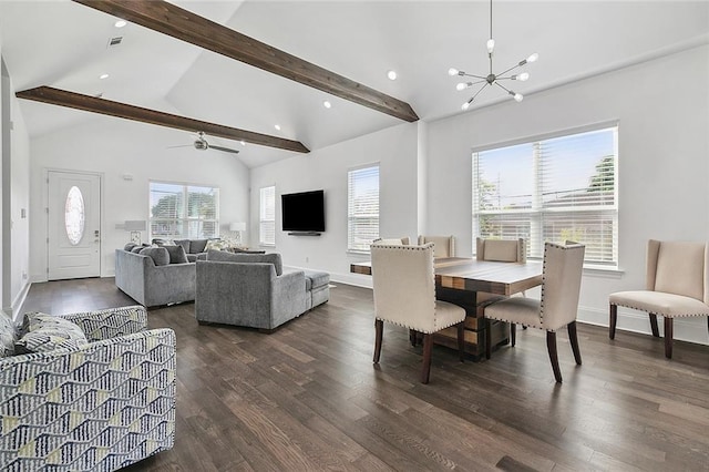 5502 Wilton Dr, New Orleans, LA 70122 - dining room featuring dark wood-style floors, a chandelier, ceiling fan, and recessed lighting