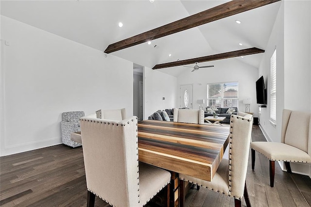 5502 Wilton Dr, New Orleans, LA 70122 - dining room featuring dark wood-style floors, recessed lighting, and a ceiling fan