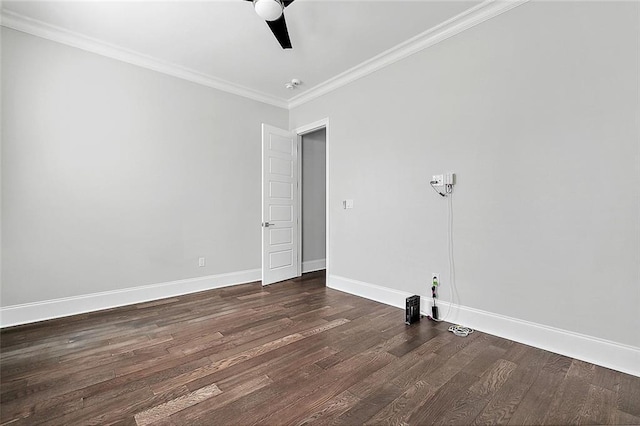 5502 Wilton Dr, New Orleans, LA 70122 - empty room with dark wood-style floors, ornamental molding, and ceiling fan