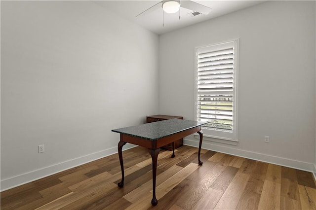 4028 Cypress Point Dr, Covington, LA 70433 - office area featuring ceiling fan and wood finished floors