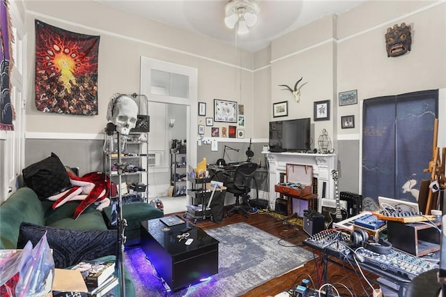 4149-51 Canal St, New Orleans, LA 70119 - living area featuring a ceiling fan, wood finished floors, and a fireplace